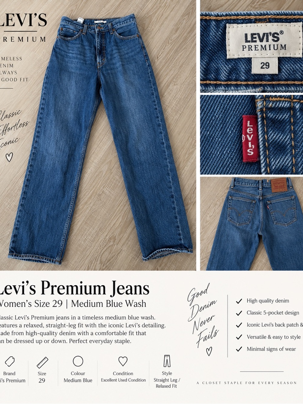 Levi's Premium women Medium Blue Straight-Leg Jeans